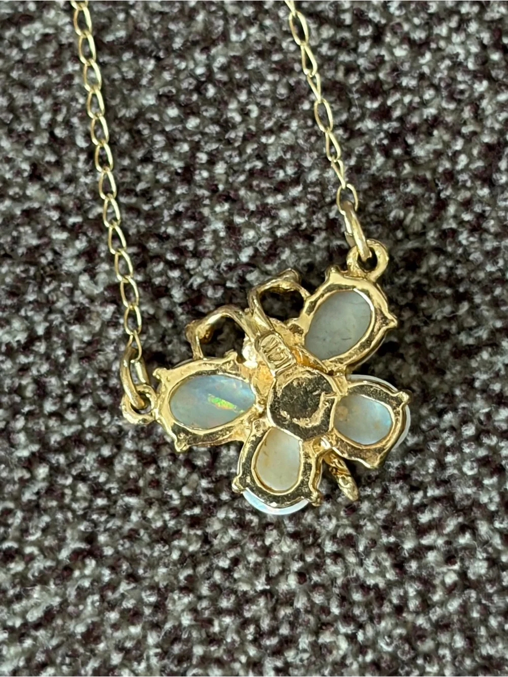 Delicate Gold Butterfly Necklace with Opalescent Stones